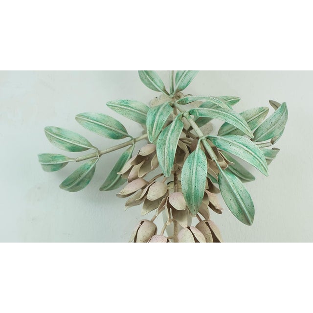 Vintage Hollywood Regency Florentine Metal Wisteria Wall Lamp, Italy, 1970s For Sale - Image 3 of 11