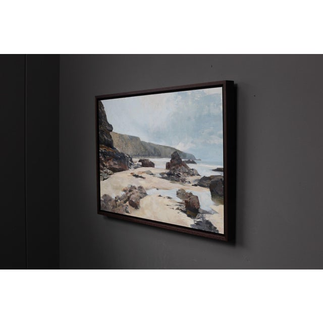 Contemporary Amidst the Rocks and Reflections by Jon Doran | Oil on Panel Cornish Beach at Low Tide For Sale - Image 9 of 10
