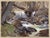 Eventide Falls by Judd Mercer | Gouache Painting of a small waterfall in a natural setting For Sale