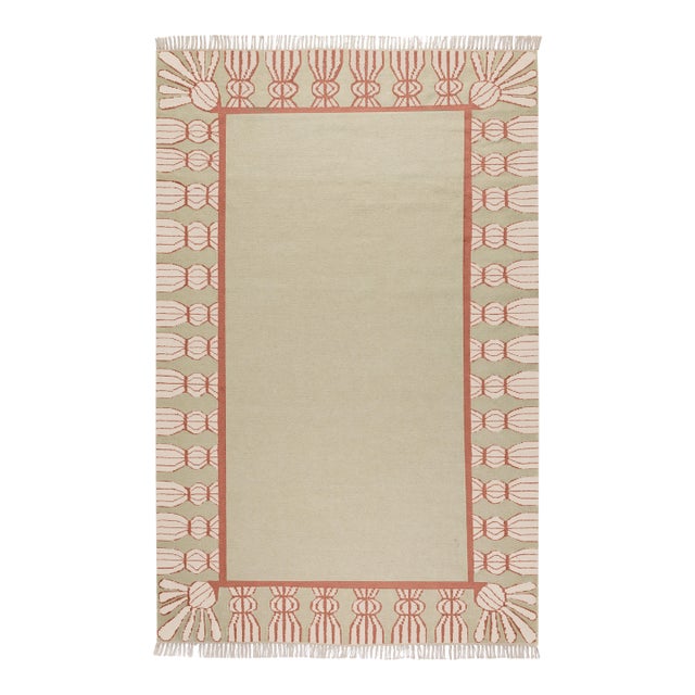 Part & Parcel Goods Wool Tassel Rug, 5' x 8', Celadon, Topaz and Eggshell For Sale