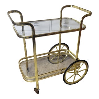 Vintage 1980s Gold Tone Milo Baughman Style Bar Cart For Sale