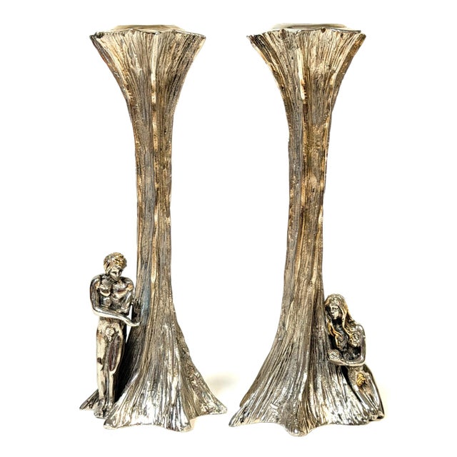 Yaacov Heller, Adam and Eve Sterling Silver Candlesticks, Pair, 1993 Pair of Yaacov Heller “Adam and Eve” sterling silver...