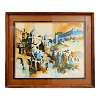 1970s Jonas Gerard Limited Edition Color Print Gouache Street Scene in Jerusalem 1/115 For Sale