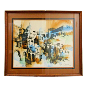 1970s Jonas Gerard Limited Edition Color Print Gouache Street Scene in Jerusalem 1/115