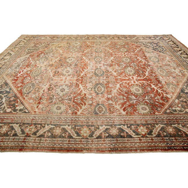 10 X 13 Antique Mahal Wool Rug in Rust Color With Allover Motif For Sale In New York - Image 6 of 10