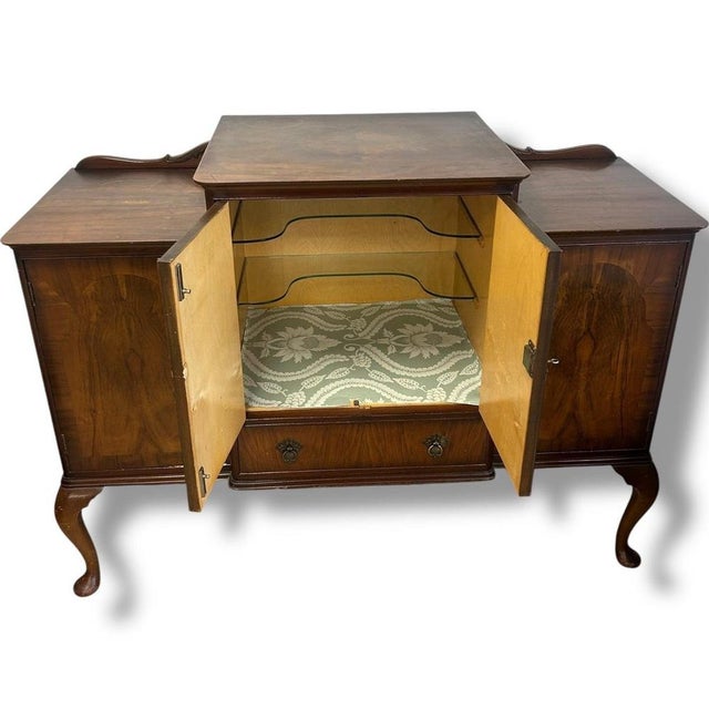 Brown Art Deco Burr Walnut Queen Anne Drinks Cabinet For Sale - Image 8 of 9