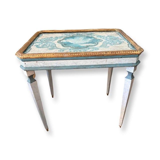 Antique Italian Venetian Side Table Hand Painted on turquoise and details on gold.