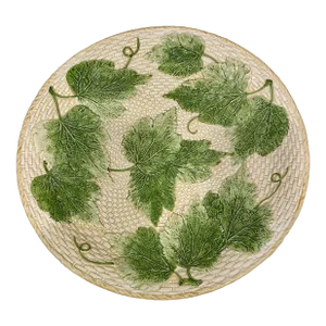 Vintage San Marco Green Leaves on Basket Weave Platter, Made in Italy
