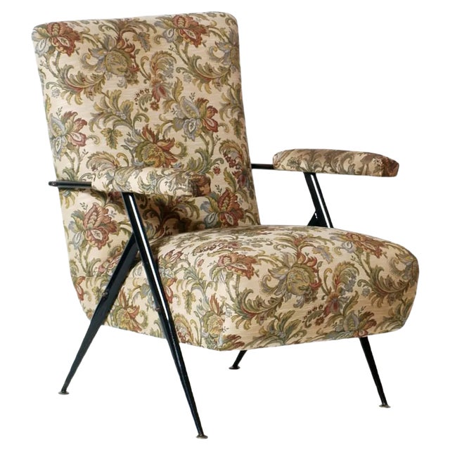 Mid-Century Lounge Chair in Black Metal with Upholstery For Sale