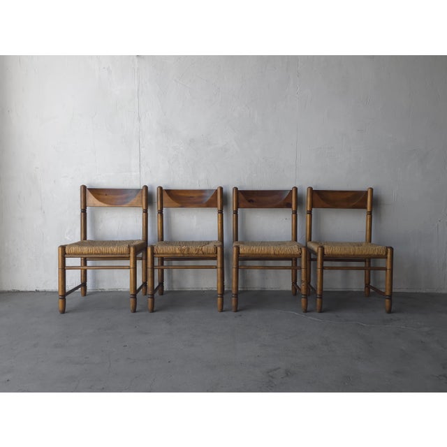 Charlotte Perriand Vintage French Style Rush Seat Dining Chairs - Set of 4 For Sale - Image 4 of 15