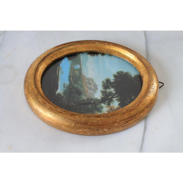 Vintage Italian Oval Framed Landscape Wall Hanging For Sale In Milwaukee - Image 6 of 8