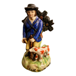 Rare Antique Staffordshire Victorian Figure of ‘The Hunter’ and His Dog Hunting