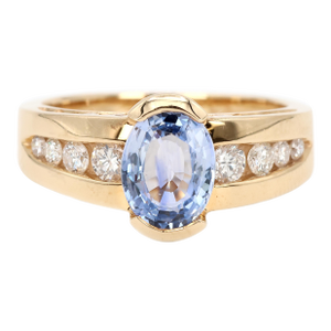 Late 20th Century Vintage 14k Yellow Gold Natural Blue Sapphire and Diamond Ring