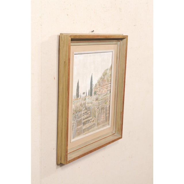 Wood Mediterranean Landscape Painting, 1950's For Sale - Image 7 of 12