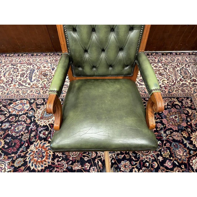 Green English Chesterfield Office Chair For Sale - Image 6 of 8