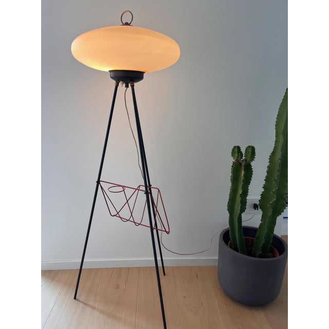 Black Vintage Floor Lamp with Magazine Rack, 1950s For Sale - Image 8 of 11
