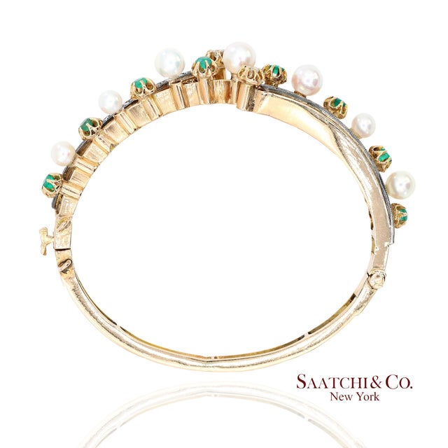 Mid 20th Century Old Vintage 14k (585) Yellow Gold Natural Diamond Bangle Bracelet For Sale - Image 5 of 11