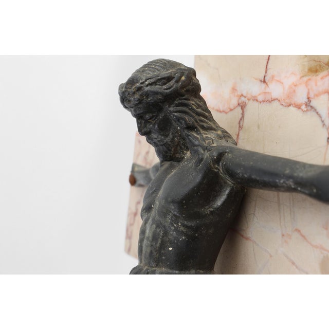 Metal Belgian Bronze and Marble Crucifix, 1920s For Sale - Image 7 of 11