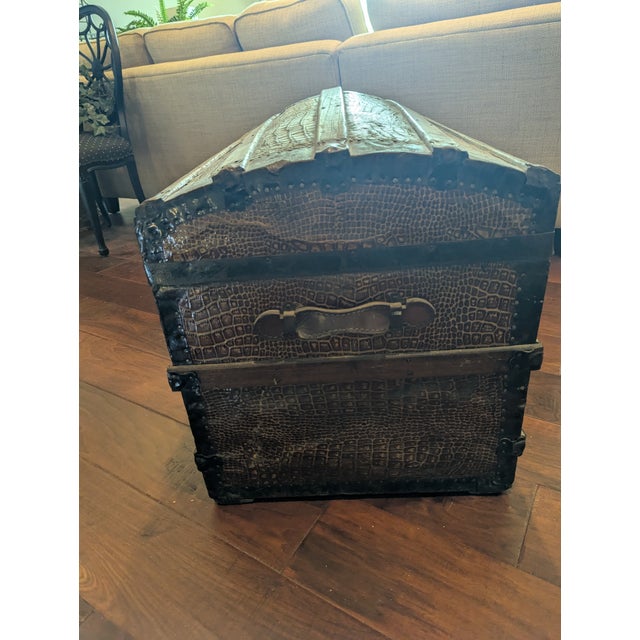 Late 19th Century Leather Victorian Dome Top Steamer Trunk - Check Out Leather Pattern! For Sale In Phoenix - Image 6 of 11