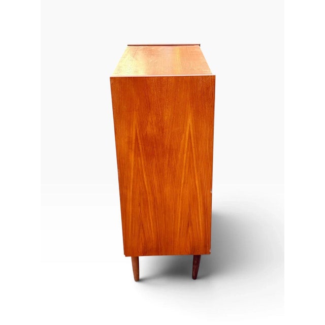 Mid-Century Danish Modern Teak Tallboy Dresser | Six Drawers With Carved Oval Pulls For Sale - Image 9 of 11