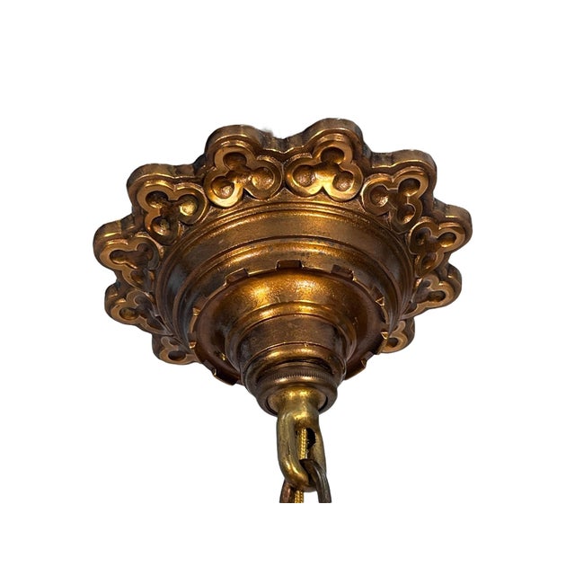 1920s 1920s Cast Brass 5 Light Chandelier With White Candles For Sale - Image 5 of 10