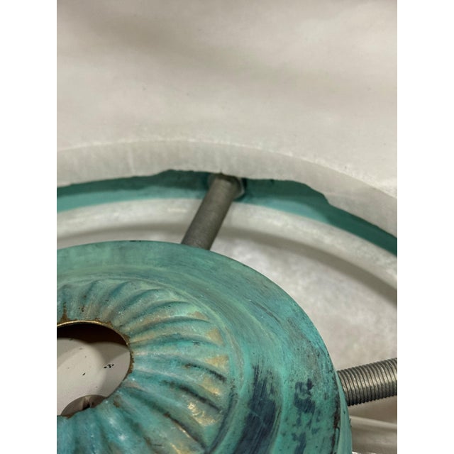 Bronze Verdigris & Alabaster Six-Light Tulip Chandelier, European, Circa 1925 For Sale In Greensboro - Image 6 of 6