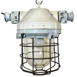 Industrial Bunker Ceiling Light with Iron Cage from Elektrosvit, 1970s For Sale