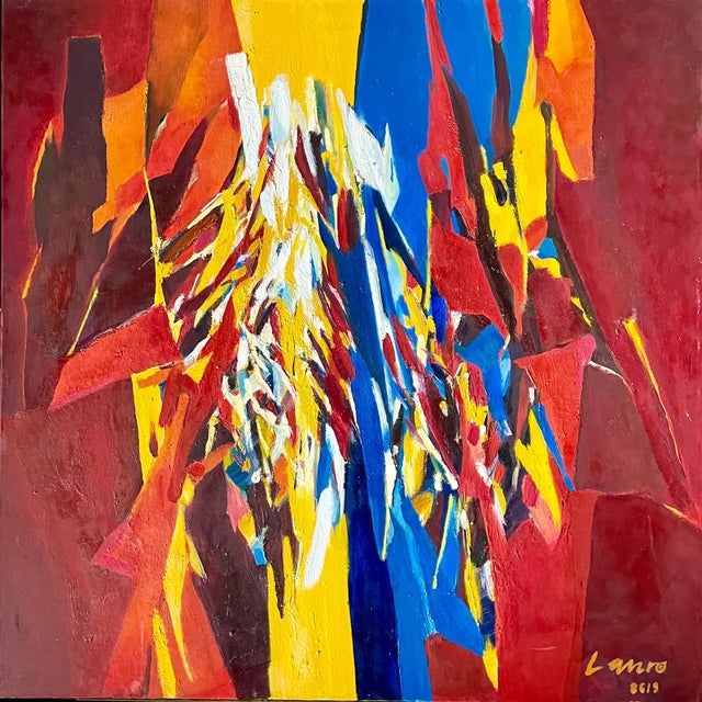 Roberto Lauro, 1960's Large Colorful Abstract Expressionist Swiss Oil Painting Robert Lauro, 1967 For Sale