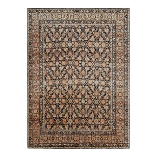 Antique Persian Yazd Rug With Beige-Brown Floral Patterns | Rug & Kilim For Sale