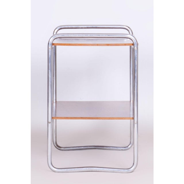 1930s Czech Bauhaus Side Table in Walnut and Chrome-Plated Steel, 1930s For Sale - Image 5 of 10