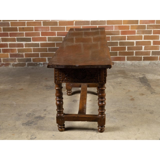 Spanish Colonial 18th Century Walnut Table with Four Richly Carved Drawers For Sale - Image 9 of 12