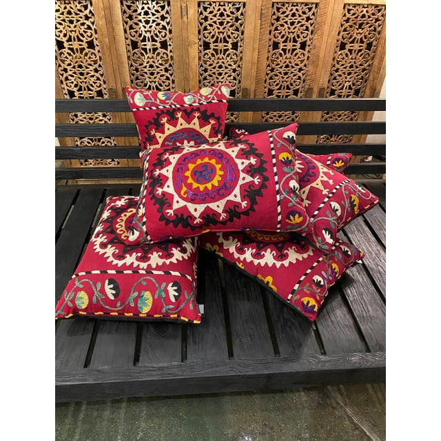 Folk Art Vintage Suzani Down Pillow For Sale - Image 3 of 4