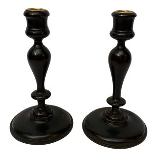 Antique English Wooden Candlesticks - a Pair For Sale
