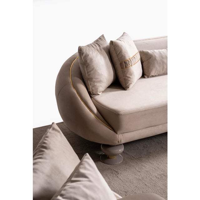 Elysium Neutral 3-Piece Sofa Set by Casa Milano - Curved Modern Luxury With Gold Details For Sale In Houston - Image 6 of 16
