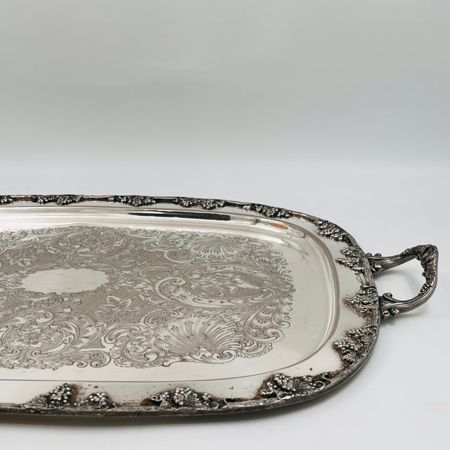 Vintage XL Silverplated Tray Grape, Vine and Scallop Shell Details For Sale - Image 4 of 16