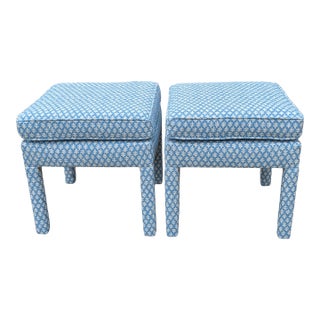 Sister Parish Burma Performance in Seaglass Parsons Ottomans - a Pair For Sale