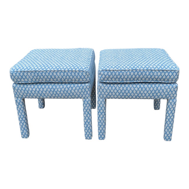 Sister Parish Burma Performance in Seaglass Parsons Ottomans - a Pair For Sale