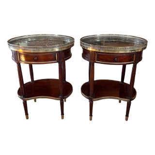 Bouillotte Tables with Marble Tops, Brass Galleries and Drawers, 1950s, Set of 2 For Sale
