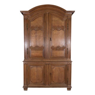 18th Century French Blond Oak Buffet Deux Corps with Molded Panels For Sale