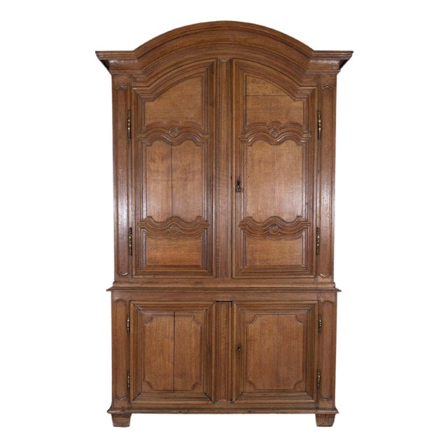 18th Century French Blond Oak Buffet Deux Corps with Molded Panels For Sale
