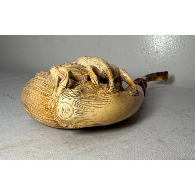 Amber Huge Antique 1894 Hand Carved Buck Deer Figural Meerschaum Smoking Pipe Amber For Sale - Image 8 of 18