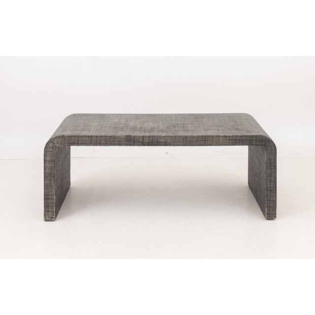 Modern Karl Springer Style Gray Grasscloth Coffee Table For Sale - Image 3 of 9