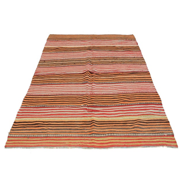 Mid 20th Century Orange Striped Vintage Kilim Rug For Sale In Los Angeles - Image 6 of 6