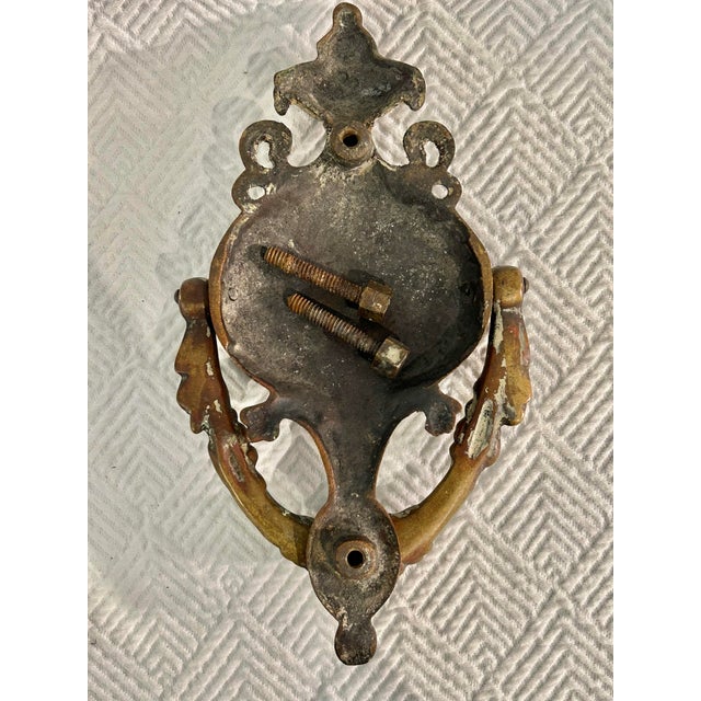 Antique French Rococo Revival Cast Brass Door Knocker With Original Painted Patina c.1900 For Sale - Image 11 of 11