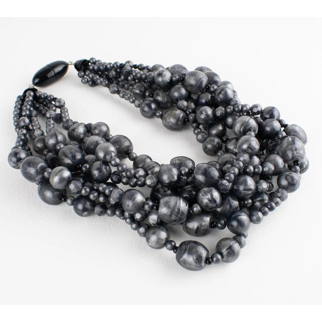 2000 - 2009 Angela Caputi Stormy Gray Beaded Multi-Strand Resin Necklace For Sale - Image 5 of 11