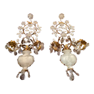 1990s Bagues Style Gilt Rock Crystal Sconces - a Pair