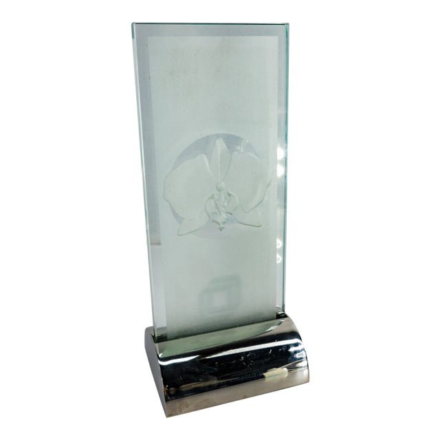 1980s Mid Century Frosted Art Glass Orchid Plaque For Sale