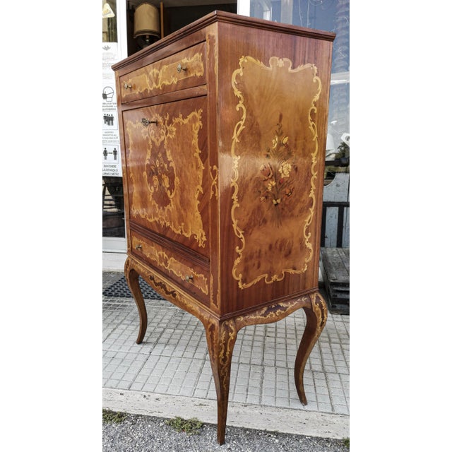 Inlaid Wood and Glass Secretaire, 1970s For Sale - Image 6 of 9