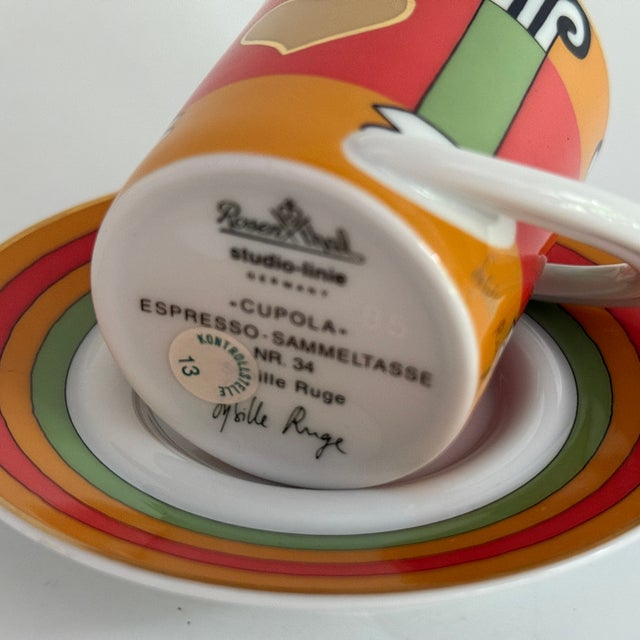 Postmodern No. 34 Espresso Collectors Cup and Saucer by Sybille Ruge for Rosenthal Studio-Linie, 1990s, Set of 2 For Sale - Image 3 of 4