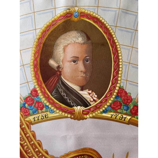 Metal HERMÈS MOZART 1991 Silk Scarf designed by Abadie Julie For Sale - Image 7 of 13